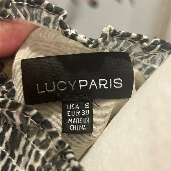 Lucy Paris Green and White Smocked Neck Peplum Blouse - Picture 4 of 4